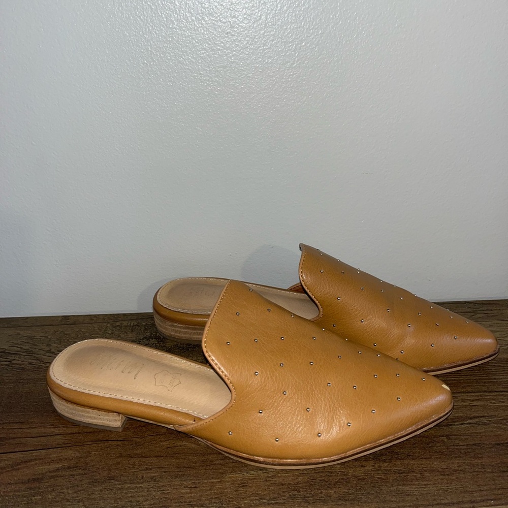 Tan Leather Slip-On Mules